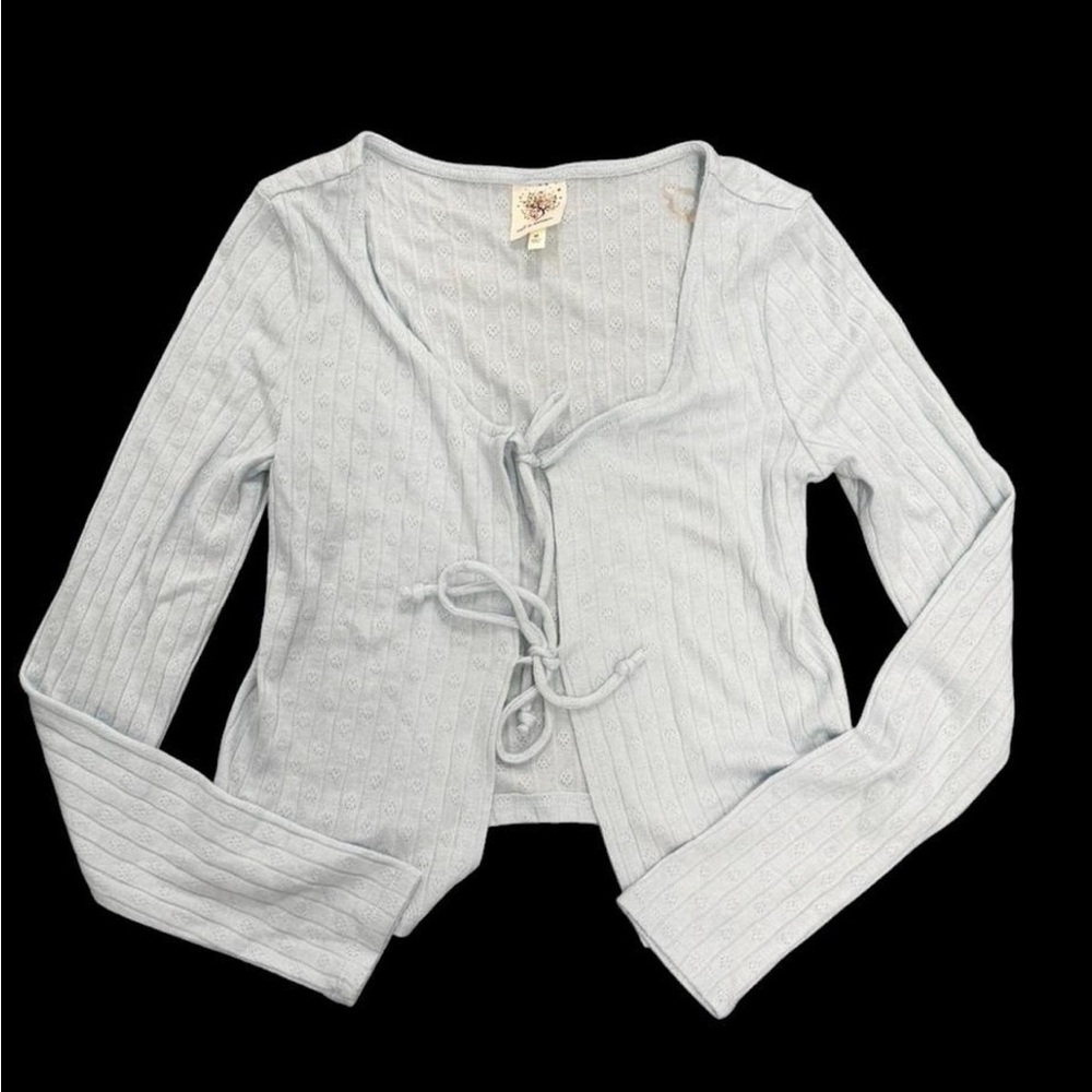 Light Blue Tie-Front Knit Top - Women